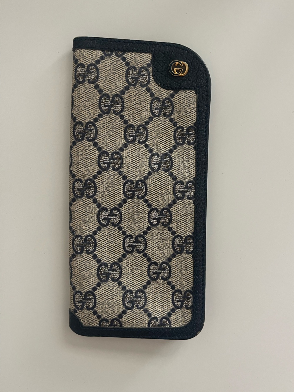 Vintage Gucci GG Monogram Eyeglass Case Navy & Beige Made in Italy 7” x 3.25”